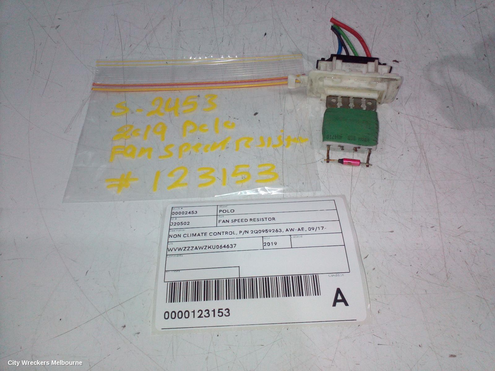 VOLKSWAGEN POLO 2019 Fan Speed Resistor